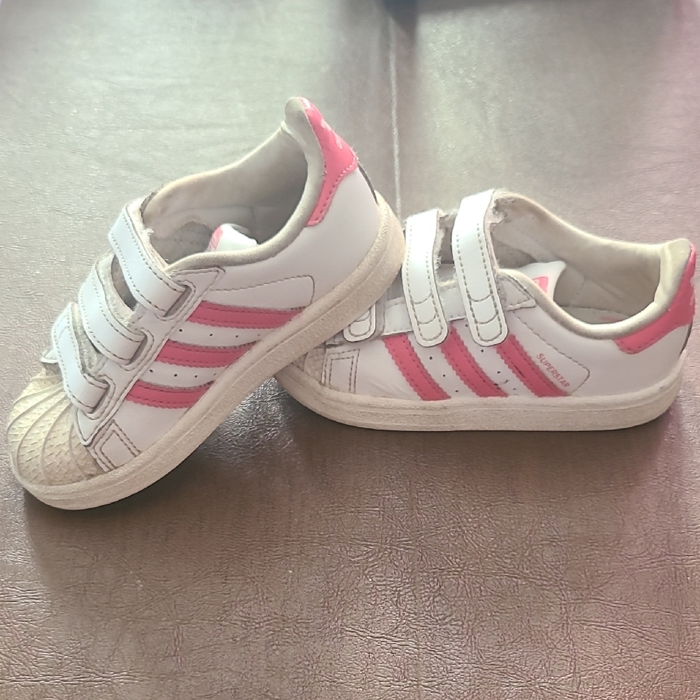 Adidas White and Pink Velcro Sneakers with Shell Toe - Picture 5 of 6